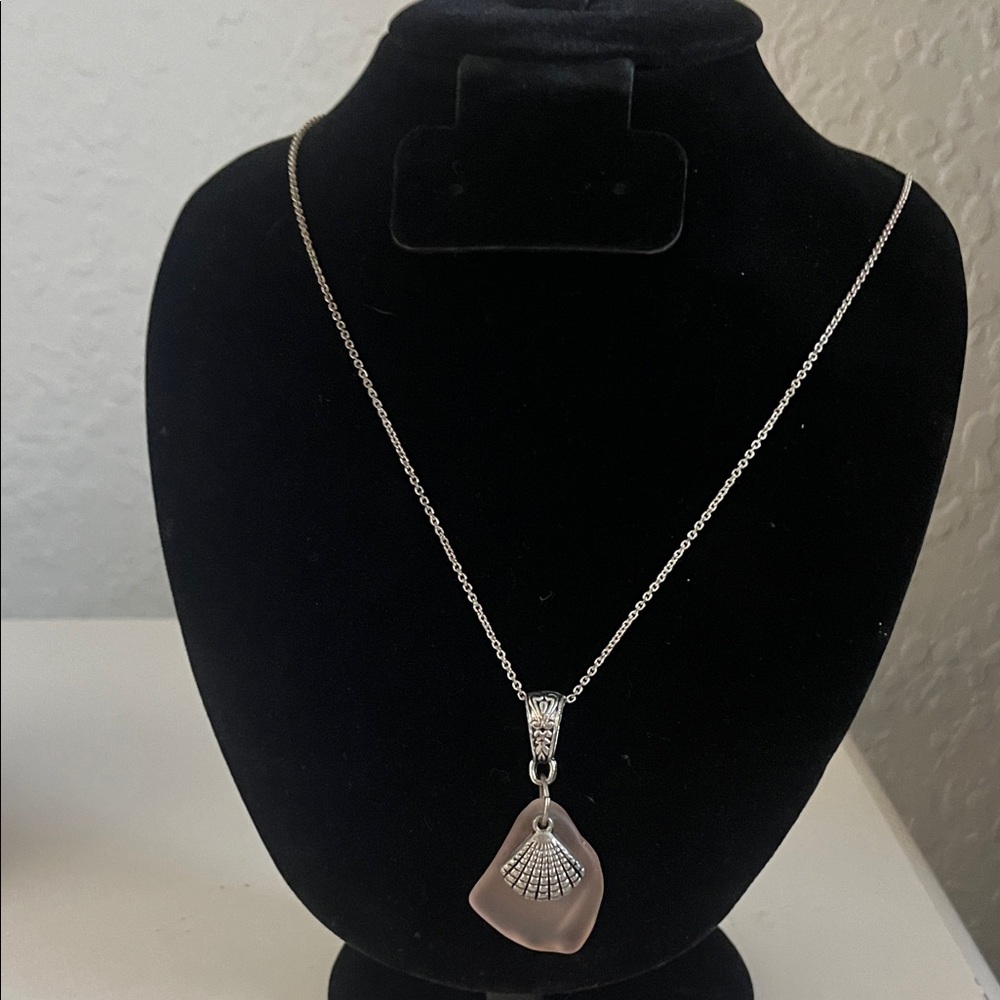 Silver and Pink Seaglass Pendant Necklace